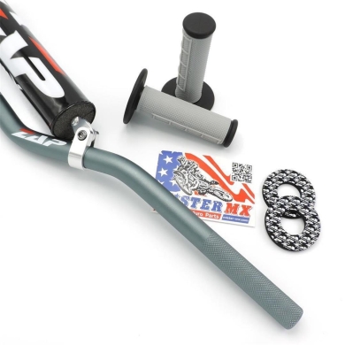 Mister-MX ZAP MX-Lenker Set 22mm Grau/Schwarz – aus 7075 T6 Ergal Aluminum Lenkerpolster, mit Griffen & Sticker